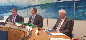 Iain Stewart MP, Peter Aldous MP and Daniel Zeichner MP seated in a parliamentary meeting room