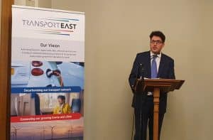 Rail Minister, Huw Merriman MP speaking at the rail reception